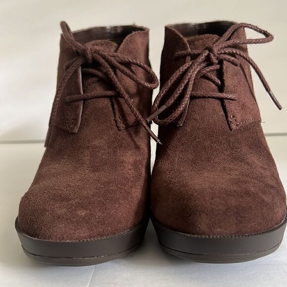 Cole Haan Brown Suede Wedge Heel Lace Up Booties Size 7.5 - Picture 11 of 14